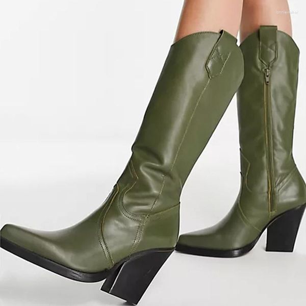 Stivali alti al ginocchio donna 2023 autunno inverno cowboy occidentale moda femminile zeppe tacchi blu verde scarpe da donna di grandi dimensioni