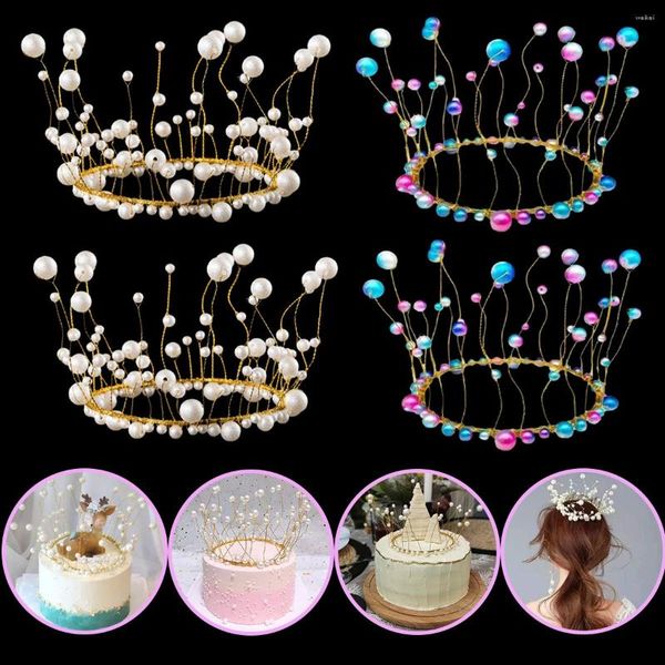 Articoli per feste Compleanno Corona di perle Cake Topper Decorazione a tema principessa Natale Cupcake Plug-in Matrimonio Natale