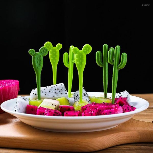 Garfos Criativo Eco Friendly Lanche Verde Cactus Sobremesa Stick Party Decor Picks Talheres Palito Garfo de Frutas