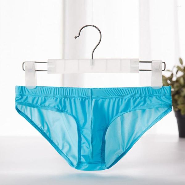 Cuecas sexy homens cuecas de seda de gelo baixa ascensão super-fino calcinha transparente respirável troncos macio elasticidade sólida shorts roupa interior