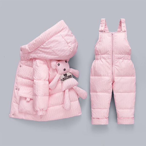 Down Coat Winter Tulumlar Kızlar İçin Tulum Çocuk Çocuk Ceketleri Çocuk Snowsuit Duck Aşağı Parka Palto Toddler Bebek Ayı Oyuncak Outerwear 230926
