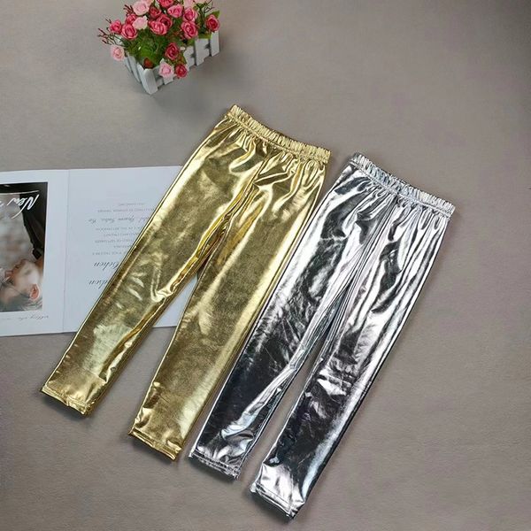 Pantaloni Pantaloni per bambini Ragazzi e ragazze PU dorato Performance Leggings prestazioni oro argento Età 2 11 Anni 230925