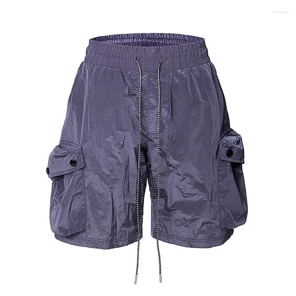 Shorts masculinos High Street Nylon Cordão Multi Bolso Malha Dentro Homens Vibe Estilo Ginásio Sportswear Casual Calças de Cinco Pontos Cinza Preto