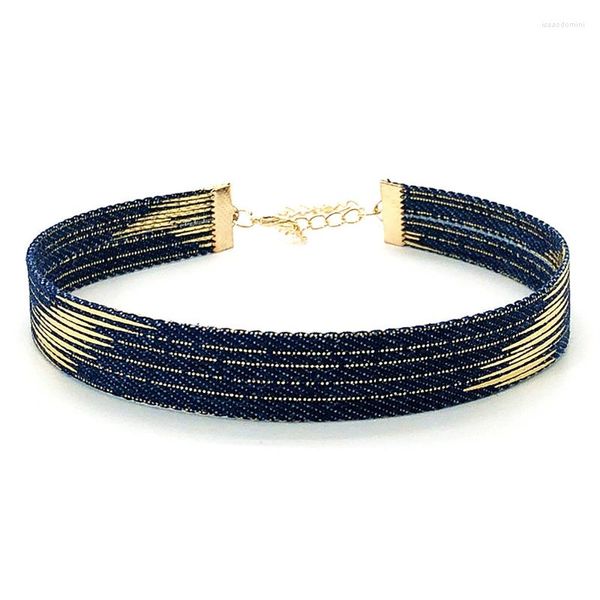 Gargantilha estilo boho azul denim para mulheres colar com padrão de estrela vintage étnico artesanal chocker colares femme jóias presente