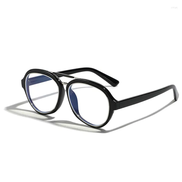 Sonnenbrille, runde Brille, ohne Sehstärke, Metall, Retro, blaues Licht, modisch, großer Rahmen, transparent, trendig, dekorativ, Schwarz