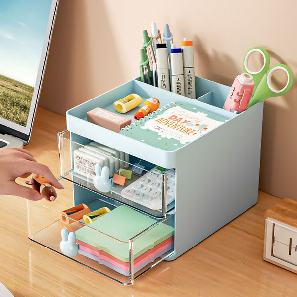 Casos de lápis desktop caneta titular caixa de armazenamento de papelaria com recipiente de gaveta material escolar de escritório kawaii acessórios de mesa canetas 230926