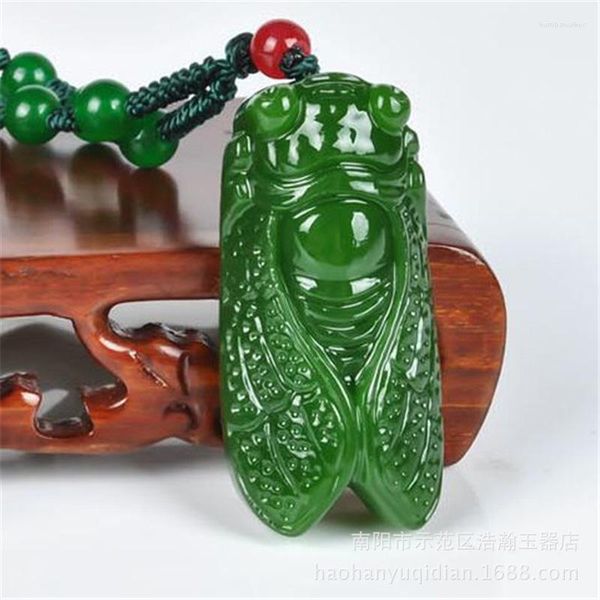 Halsketten mit Anhänger, Tropfen-Zikaden-Anhänger, grüne Hetian-Jade-Halskette, Damen- und Herren-Modeschmuck