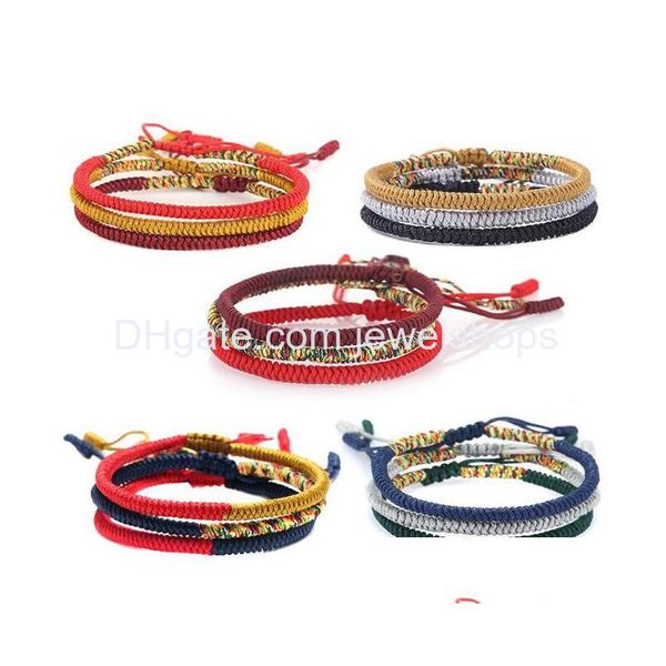 Charme Pulseiras Mti-Colors Budismo Vajrayana Nó Pulseira Ajustável Handmade Corda de Algodão Lucky Knots Tibetano para Homem e Mulher Drop Dh9Si