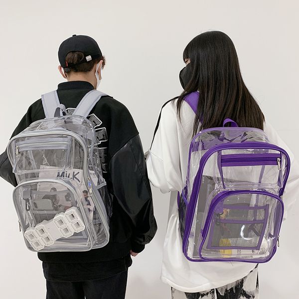 Sacos escolares Homens Saco Menina Mochila Transparente Moda Sólida Impermeável Capacidade Clara Grande Plástico 230926