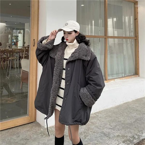 Kadın Kürk 2023 Koreli Versiyon İmitasyon Kış Gevşek Koyun Yün Çift Taraflı Giyim Uzun Ceket