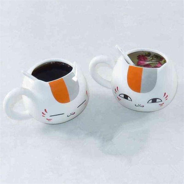 345ml criativo livro de amigos de natsume nyanko sensei café rosto bonito catroon cerâmica gato branco barriga xícara de chá caneca de cerâmica gif301t