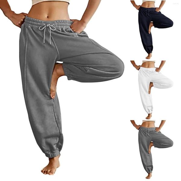 Pantaloni da donna Pantaloni sportivi da donna Pantaloni da yoga elastici a vita alta Pantaloni da jogging con coulisse Vestibilità ampia casual Fitness Corsa Allenamento