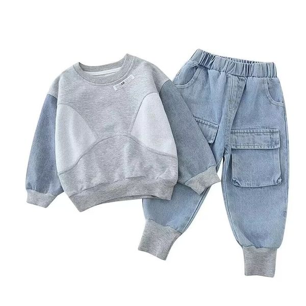 Kleidung Sets 1 5 Jahre Baby Jungen Mode Frühling Herbst 2023 Kinder Denim Koreanischen Stil Anzug für Kinder Zwei stück Top Hose Set 230925