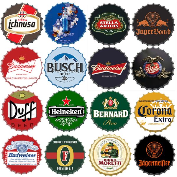 Decorações de Natal Cerveja Tampa Sinal de Lata Pendurado Artesanato Decoração Bar Garagem Homem Caverna Sinais de Parede Metal Placa Redonda Cerveja Marca Retro Placas Decorativas 230926