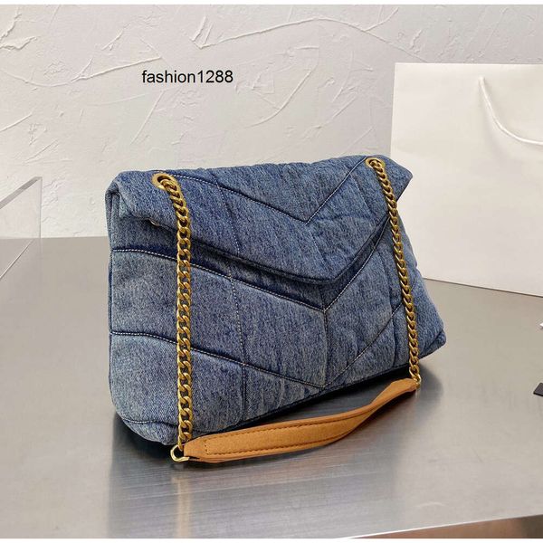 Designer-Abend-Damen-Tasche aus gewaschenem Denim, LOULOU Puffer Fashion Classic Flap Messenger Bag, Einkaufstaschen, Handtasche, Geldbörse, Kette