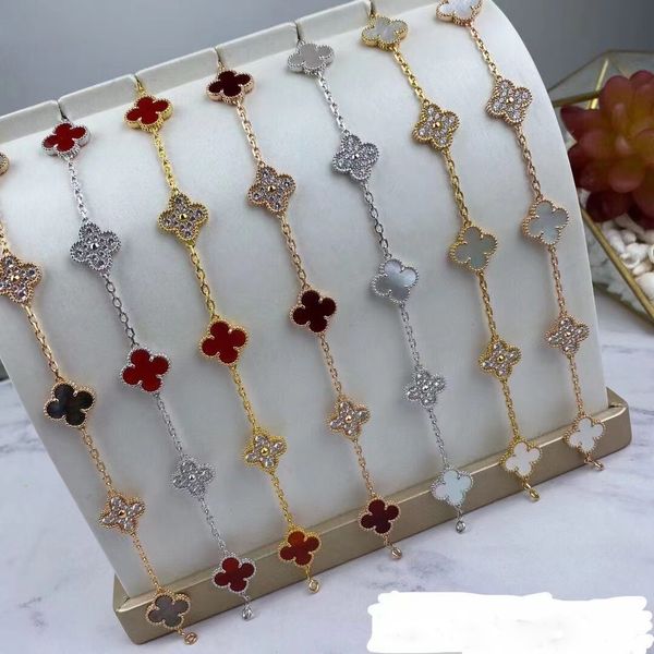 Amor trevo designer charme pulseira para mulheres meninas 18k ouro doce 5 flores folha link corrente 15mm luxo elegante pulseiras jóias