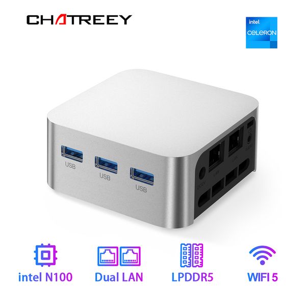 Mini PCs Intel Celeron N100 Chatreey T8 Pro Mini PC SSD Windows 11 Computador Dual LAN Três Firewall Servidor wifi 5 230925