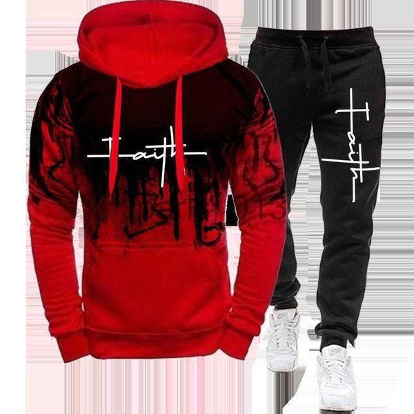 Herren-Trainingsanzüge, modisch, Glaube, bedruckt, Herbst, lässiger Herren-Trainingsanzug, Herren-Sweatshirt und Jogginghose, zweiteilige Sets, Sportbekleidung, Kleidung in Übergröße x0926