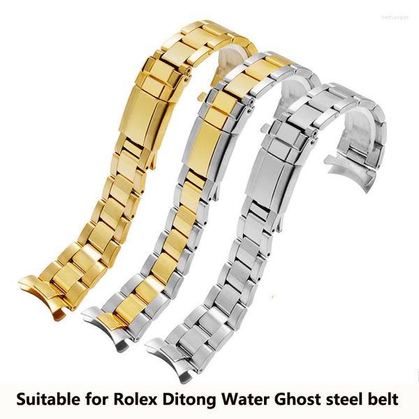 Relógio Bandas Pulseira para Ditong Water Ghost Fine Steel Strap Homens Arco Boca Sólida Corrente Inoxidável 17mm 20mm