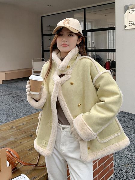 Frauen Pelz Mode Herbst Faux Mantel Frauen Winter Langarm Samt Revers Weibliche Mäntel 2023 Streetwear Motor Damen Jacken b83