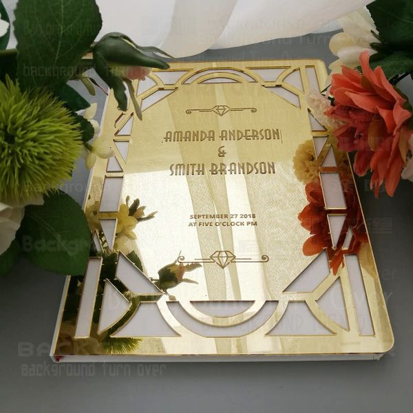 Outros suprimentos para festas de eventos Álbum de casamento Livro de ouro personalizado com capa frontal de espelho Assinatura Gravar nomes personalizados Padrão europeu Presente de festa G013 230926