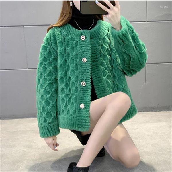 Frauen Pelz Herbst Winter Mode Kurzen Stil Einreiher Rundhals Schafe Cut Fleece Pellet Integrierte Warme Mantel Für frauen