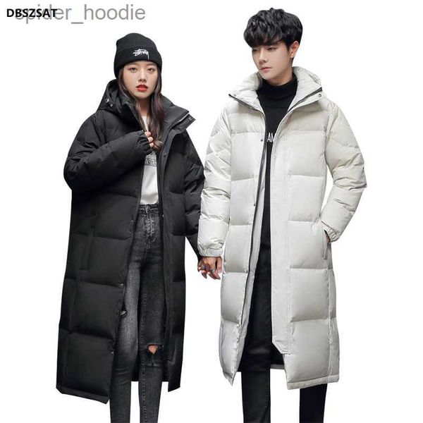 Homens Down Parkas XK S-3XL Mens Pato Branco Down Jacket Inverno Masculino Casacos Zipper Estilo Longo Sólido Com Capuz Engrossar Outerwear Roupas Hy169 L230926