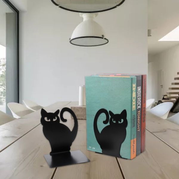 Objetos decorativos estatuetas 1 par preto bonito gato metal bookends oco persa gatinho livro suportes leves duráveis antiderrapantes 230926