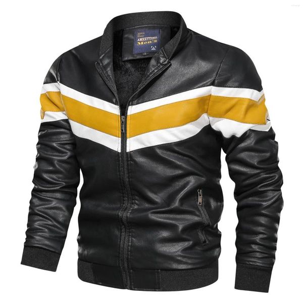 Мужская меховая мотоциклетная кожаная куртка с воротником-стойкой на осень и зиму 2023, бархатная утолщенная куртка в тон в стиле панк