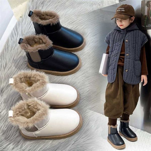 Сапоги, новые зимние детские утепленные зимние ботинки для девочек, противоскользящая плюшевая хлопковая обувь для мальчиков с высоким берцем на одной ноге и педалью 230830