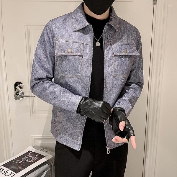 Erkekler Kürk Vintage Erkek Denim Deri Ceket Sokak Giyim Fermuar PU Kargo Chaquetas Hombre Moda Bombacı Motosiklet Katlar Erkekler 4xl