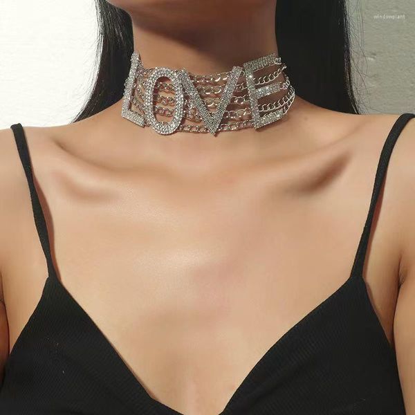 Halsband Mode Glänzenden Strass Sexy frauen Brief LIEBE Halskette Kragen Kette Luxus Kristall Schmuck Großhandel