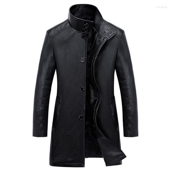 Männer Pelz Luxus Graben Leder Mantel männer Einreiher Business Casual Jacke Männlich Schwarz Lange PU Große Größe 4XL