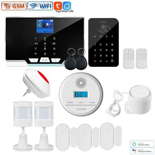 Sistemi di allarme Smart Tuya APP Sistema di allarme WIFI 433 MHz GSM Sicurezza domestica Rilevatore di movimento a infrarossi wireless Sensore porta Sirena Kit sistema di allarme YQ230926