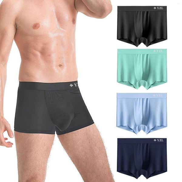 Underpants Feichan Moda Masculina Ice Silk Underwear Respirável Wicking Fitness Esporte Alto Desempenho Elastic Boxer Briefs para Homens Caixa de Presente