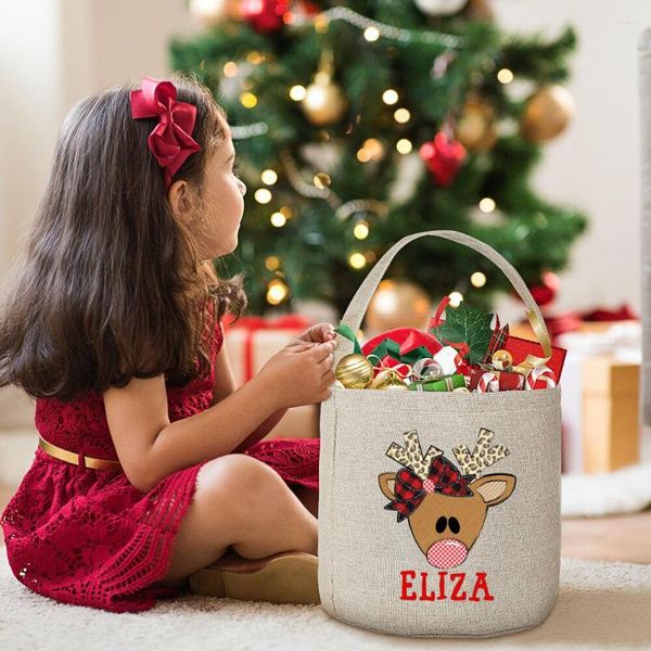 Weihnachtsdekorationen, personalisierte Hirsch-Tasche, individueller Name, Weihnachten, Junge, Mädchen, Geschenke, Eimertaschen, Kindergeschenk, Süßigkeiten-Geschenk, Hand