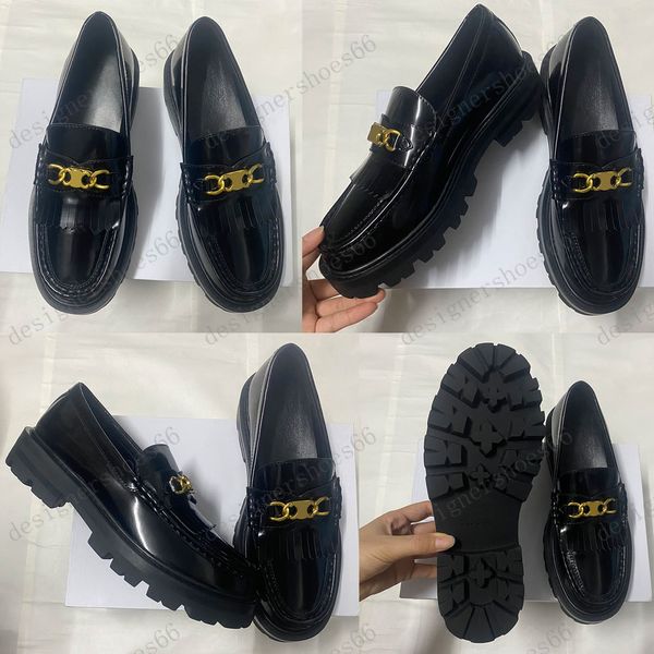 MARGARETN-LOAFER MIT TRIOMPHE-KETTE in POLIERTEM BUL-Triomphe-Loafer Schwarz Neue Designer-Loafer für Damen im Vintage-Stil, klassische Quasten-Loafer-Plateau-Leder-Loafer