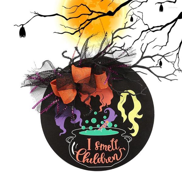 Decoratieve bloemen Ik ruik kinderen Hanger Houten deurhangers Krans Voorste hangende borden met koord Halloween-ornament