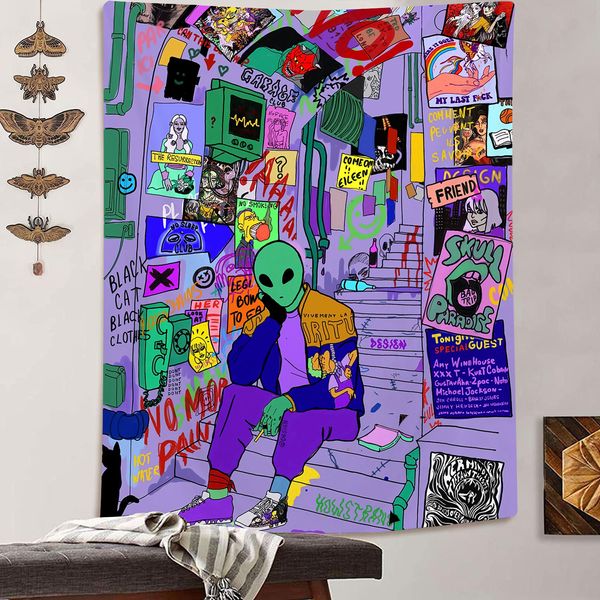 Tapeçarias Home Decor Alien Tapeçaria Kawaii Room Decor Anime Cartoon Ilustração Hippie Art Cogumelo Olho Pendurado Tapeçarias Adolescente Dormitório 230926