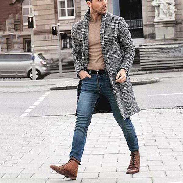 Männer Wolle Herbst Mid-länge Mantel 2023 Winter Freizeit Zweireiher Tweed Strickjacke Jacke Mode Woolen