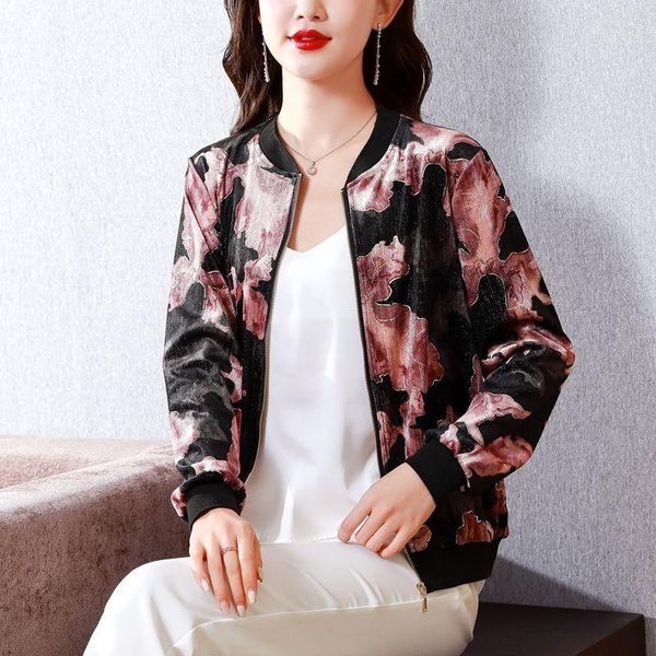 Giubbotti da donna Donna 2023 Primavera Stampa floreale Cerniera Donna Manica lunga Allentato Bomber Cappotti Donna Breve Capispalla casual G76