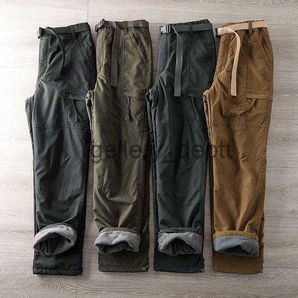 Calças masculinas à prova d'água ao ar livre lã macia calças homem calças retas multi-bolso calças de carga homens inverno exército tático pantalon homme j230926