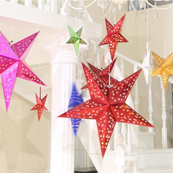 Decorazioni natalizie 3D Shiny Star Stereo Laser Lanterna di carta Lampada Pentagramma 30cm 45cm 60cm Appeso ornamenti per l'albero Scena Decorati315G