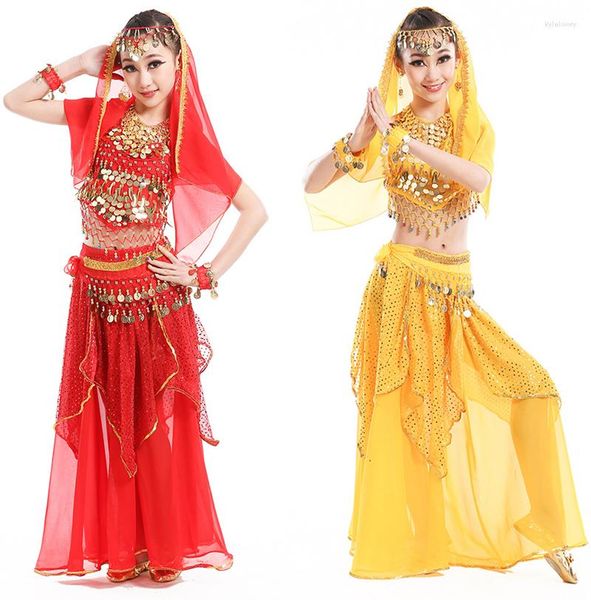 Сцена Wear 5pcs Kid Belly Dancing for Girls Coin Dance Costumes Детская девочка Performance Dancewear одежда одежды