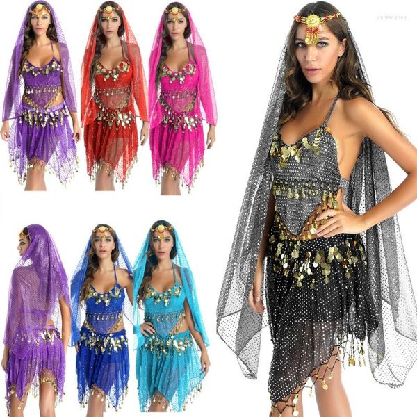 Stadiumkleding 4-delige set vrouwen buikdanskostuums voor volwassenen India Zigeuner Halloween Carnaval Buikdans Egypte Danspak