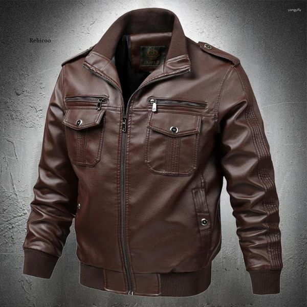 Männer Pelz Männer Herbst Leder Jacke Retro Mode Zipper Mantel Straße Tragen Drehen-unten Kragen England Stil Trend motor Plus Größe 6XL