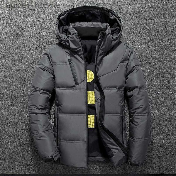 Parkas de plumón para hombre Nueva chaqueta de plumón de pato blanco Hombres Invierno Cálido Color sólido Abrigos con capucha Parka de pato grueso Chaquetas de plumón para hombre Abrigo de invierno al aire libre L230926