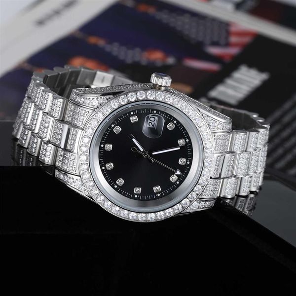 Lüks CZ Diamond Buzlu Altın Kaplama Stainls Çelik Kuvars Erkekler Bileği Watch343v