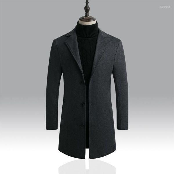 Lã masculina moda jaquetas fino se encaixa casacos de negócios longo inverno à prova vento outwears plus size 5xl preto venda alta qualidade