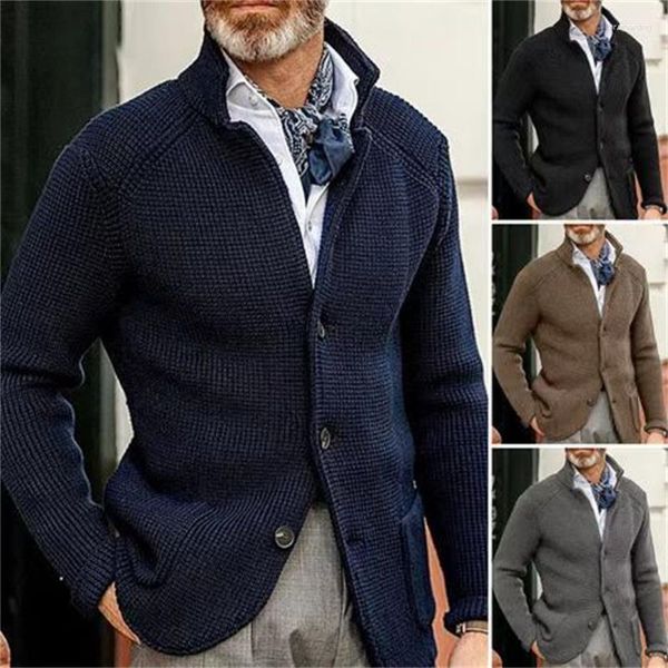 Suéteres masculinos 2023 outono homens camisola casacos retro moda designe militar verde malha cardigan europa américa roupas masculinas